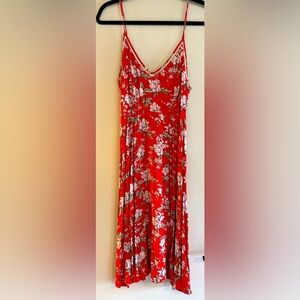 Red floral midi dress